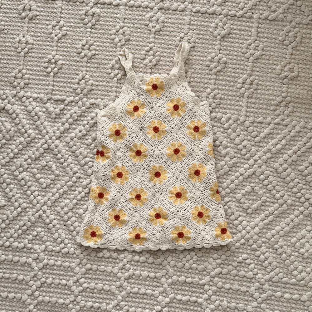 Zara Cream Crochet Dress with Yellow Floral Accents